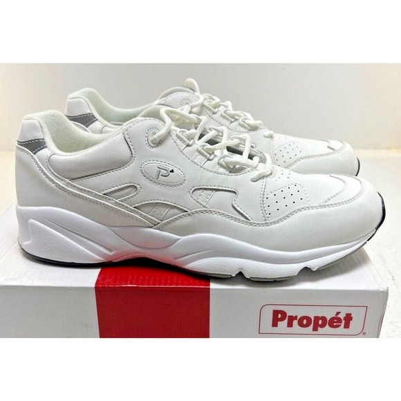 Mens Propet White Gray Leather Low Top Athletic Sneakers - M2034 - Medium 3E, 5E - Picture 1 of 4